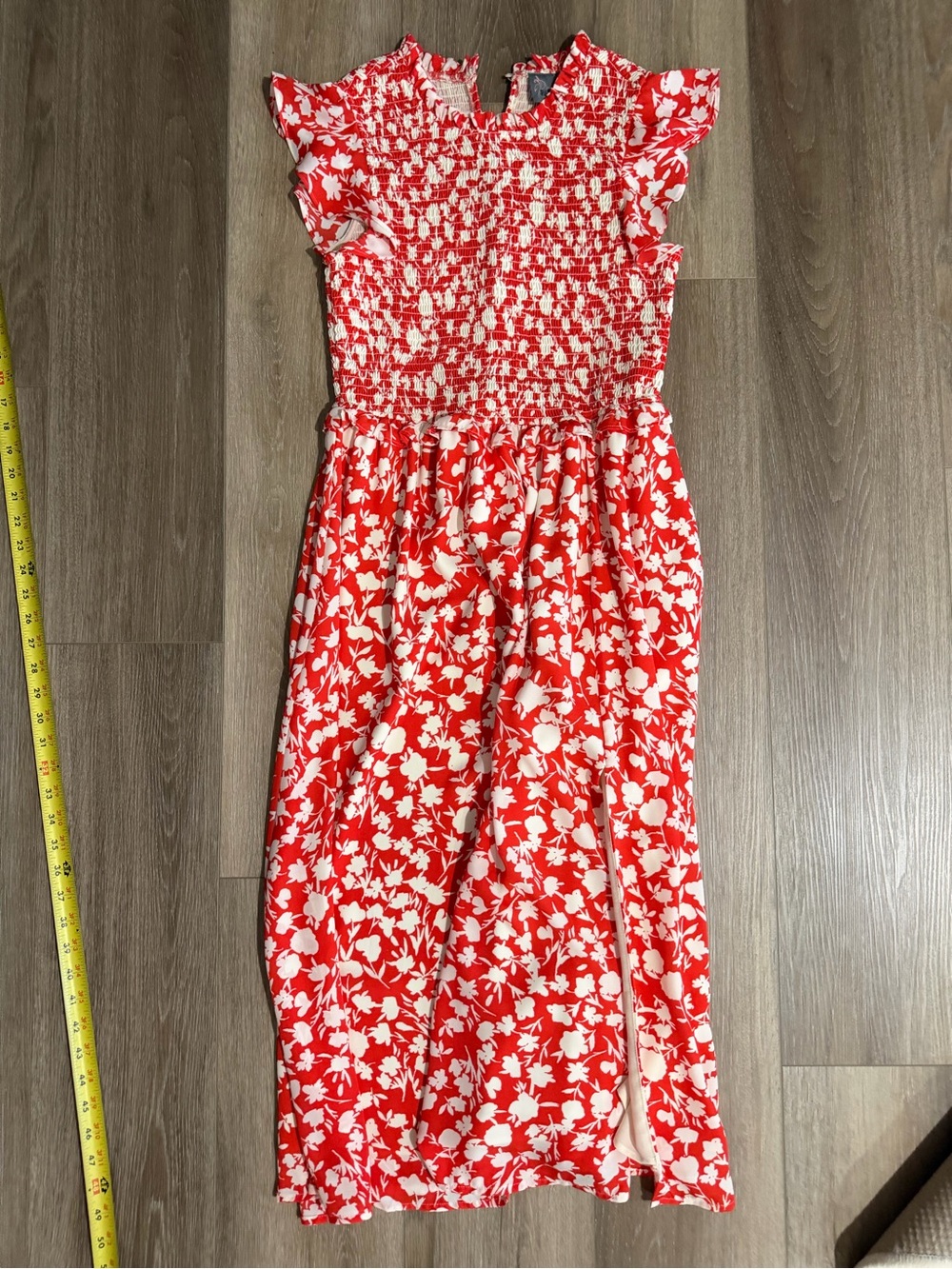 Pink Paparazzi Orange and White Floral Smocked Top Dress Small slit in front
